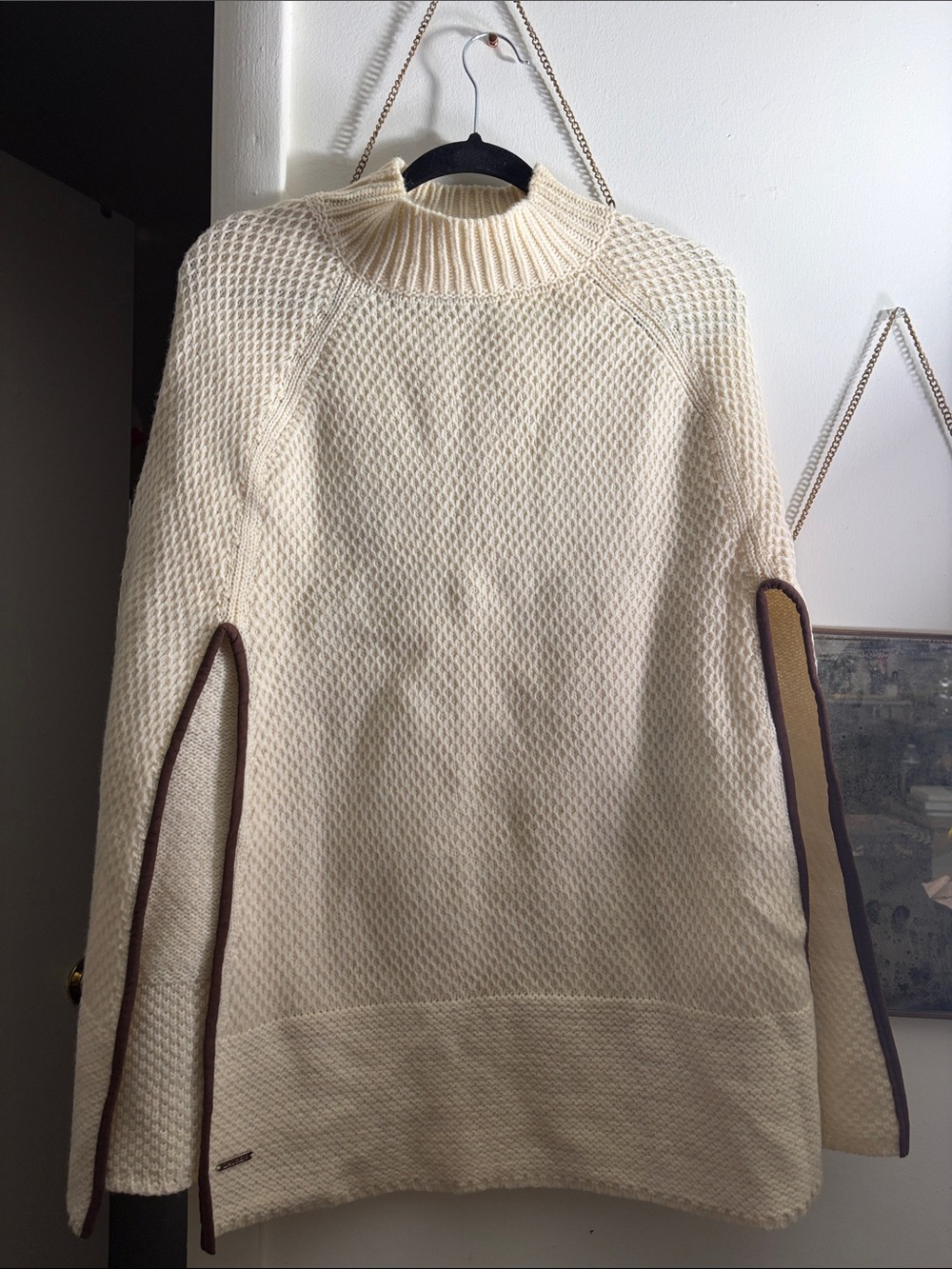 Ralph Lauren Cream Knit women’s Sweater Cape with Elbow Contrast Trim